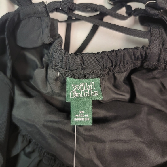 Wild Fable Women's Satin Flutter Cap Sleeve Mini Bubble Dress Black Size XS - Picture 3 of 7